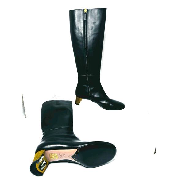 Gucci Black Calfskin Leather Knee-High Boots w Crystal Embellished Heels EU 36.5 - Picture 14 of 16